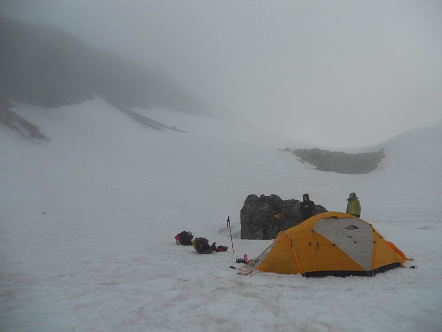 The camp at 1800m on the northern slopes of the Great Unknown. We named this place, Unknown Flats.