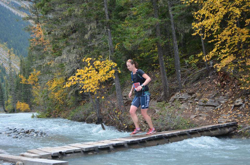 Caralyn on the river crossing at Kinney Lake.
