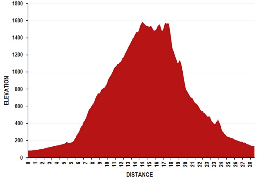 The elevation gain for the day.